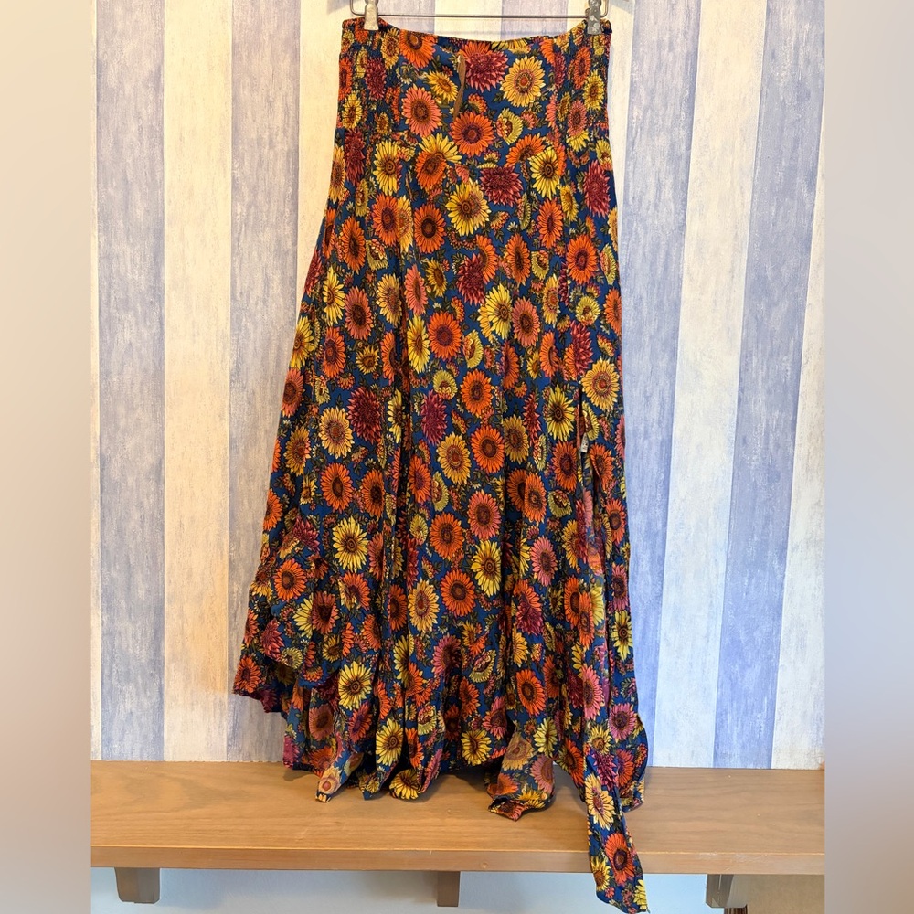 Natural Life Boho Sunflower Floral Asymmetrical Maxi Skirt  Multicolor L, Rayon